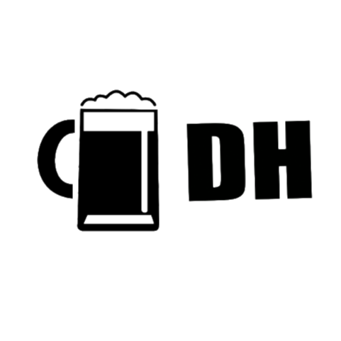 Een zwart biertje met DH ernaast